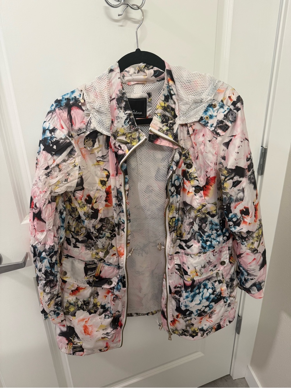 Sam Edelman Floral Drawstring Utility Rain Jacket Hooded Windbreaker